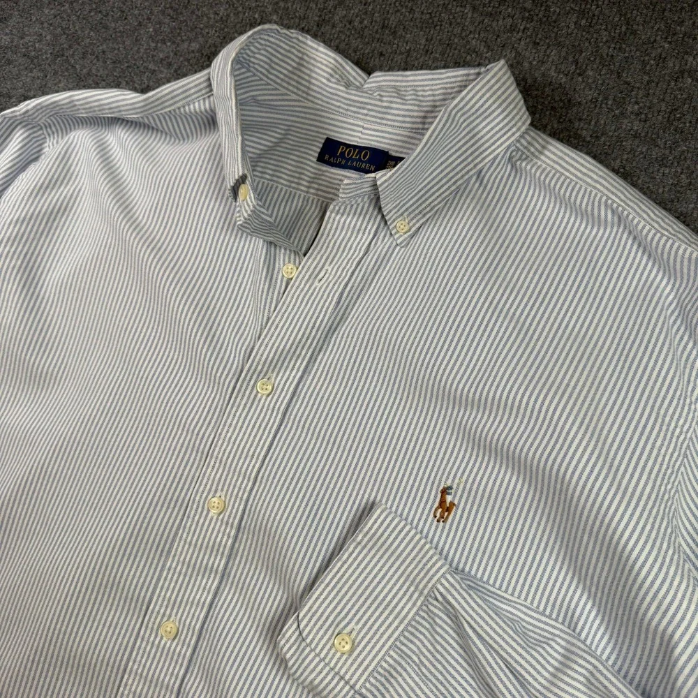 Polo Ralph Lauren Button Down Mens 2XB Blue White Striped Oxford Pony Logo